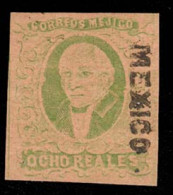 MEXICO. Sc. 12*. 1861 8rs Green / Red. Mint No Gum, And Good Margins. Mexico District (large Letters). A Fine And Appeal - México