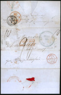 MEXICO - Stampless. 1845. Entire Letter. Zacatecas Fwd.to S.Anna De Tamaulipas. Red BPO + French Transits.  Superb Exhib - México