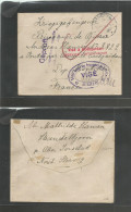 MILITARY MAIL. 1916 (19 April) POW WWI. Oberjersdal, North Sleswig - France, Free From Envelope Usage With 4 Diff Censor - Military Mail (PM)