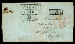 MEXICO - Stampless. 1850. Orizava To USA. "ORIZAVA" (**) And "FRANCO" (***) Black Marks. Via Adams C/Illinois And New Yo - México