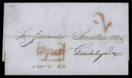 MEXICO - Stampless. 1856. (February). Tepic To Guadalajara.E.L. Red "TEPIC" (**)  And Charge "2". Excellent Prephilateli - México