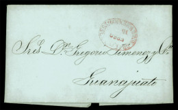 MEXICO - Stampless. 1854.Mexico To Guanajuato. E.L. Red Oval "ADMINISTRACION DE CORREOS DE MEXICO" (**).VF. - México