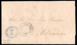 MEXICO - Stampless. 1871 (4 Jan.). Sello Negro. SLP To Matamoros. Stampless E. Double Ring "Franco / SLP" (xx). Sch. 146 - México