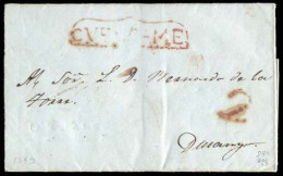MEXICO - Stampless. 1843 (Jan. 21). Cuencame To Durango. EL. Fancy Red Mark "CUENCAME" )xx). D45 + "2". Sch. 248. Signed - México