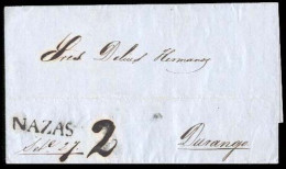 MEXICO - Stampless. 1853 (Sept. 27). Nazas To Durango. E. Straightline "NAZAS" (xxx) + Manuscript "2" + Date. GN5. - México