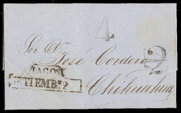 MEXICO - Stampless. 1849 (9 Sept.). Lagos To Chihuahua. EL. With Fancy Double Line "Lagos / Septiembre 9" 9LG5 With "2"  - Mexique