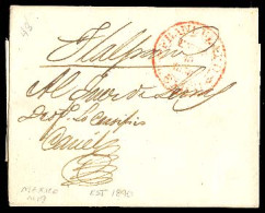 MEXICO - Stampless. 1838 (Jan 10). Mexico To Tlalpam. Official E. Red Double Ring "FRANQUEADO / MEXICO" Ds (M19) + Manus - Mexique