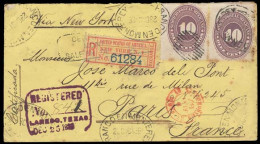 MEXICO. 1886 (28 Dec). Monterrey - FRANCE. Registr Fkd Env Incl 10c Large Numeral (x2) Oval Ds. Via Laredo, NY, Paris (9 - Mexique