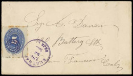 MEXICO. 1888. Ensenada / BAJA Cal - USA / SF. Env Fkd 5c Blue Large Numeral / Violet Town Cds. VF + Scarce Origin. - Mexique