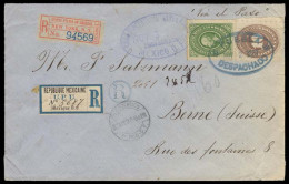 MEXICO. 1887 (2 Nov). DF - Switzerland. Registered Fkd Env 20c Medalion + 10c Large Numeral Perf 5, Vert Lilac, Tied Blu - Mexique