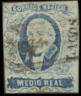 MEXICO. Sc 1º. 1856. 1/2rl Blue. Lagos Name, "ZAPOTLANEJO" Box (x/xx). Sch 698 - 60 Oints. One Of The Rarities Of This D - Mexique