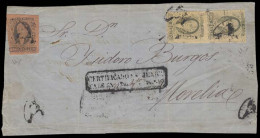 MEXICO. OCHO REALES GOTHIC ON COVER + TWO REALES PLATE BREAK PAIR. 1867 (27 Aug). Sc. 37 (2), 40. Registr Letter Front S - México