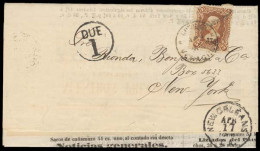 MEXICO. 1878. (1 Apr). Veracruz - USA / NY. Complete Newspaper List Frkd 1874 Issue 5c Brown. Veracruz Name, 378, Tied C - Mexique