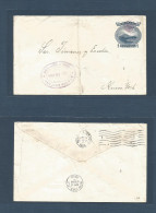 NICARAGUA. 1904 (31 March) San Juan Del Sur - USA, NYC (Apr 12) 5c Blue Stat Env, Violet "SJS" Lilac Cachet. Nice. - Nicaragua