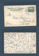 NICARAGUA. 1911 (28 Enero) Bluefields "B"  - Germany, Karlstruhe. Via NYC (2 Feb) 5c Green Stationary Card, "B" Overprin - Nicaragua