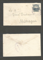 NICARAGUA. 1903 (Marzo) Jinotepe - Managua (Mar 18, 1904) With The Usual Year Date Error. 5c Blue Stationary Envelope. F - Nicaragua