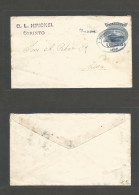 NICARAGUA. 1902 (30 Dic) Corinto - Leon. Local 5c Blue Stationary Envelope, Ovptd Ds + "BUZON" STLINE Nice Item. - Nicaragua