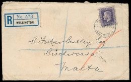 NEW ZEALAND. 1930. Wellington - MALTA. Registered Fkd Env. Many Transits. Fine. - Other & Unclassified