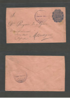 NICARAGUA. 1892 (31 Ene) Masaya - Managua (31 Ene) 5c Blue Colon 1892 Issue, Stationary Envelope On Salmon Paper. Fine. - Nicaragua