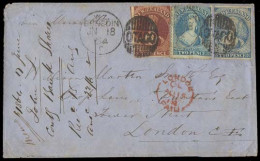 NEW ZEALAND. 1864 (June 18). Otago / Dunedin - UK. Env Frkd 2d Blue Perf + IMPERF + 6d Brown Imperf, Tied Nice Name Gril - Other & Unclassified