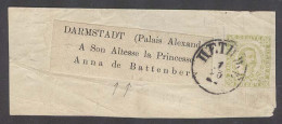 MONTENEGRO. C.1895 (1 Oct). Cettigne - Germany. Darmstadt. 3n Yellow Green Stat Wrapper Front Ds. Proper Usage To Prince - Montenegro