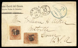 PANAMA. 1882(June 26). Stampless Cover From Railway Company Of Cauca To USA, With Fancy Blue 'T-PANAMA' Handstamp In Blu - Panamá