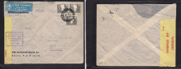 PALESTINE. 1940 (22 March) Haifa - Switzerland, Basel. Multifkd At 30p Rate Ala Littoria Flown Envelope + Yellow Censor  - Palestine