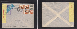 PALESTINE. 1940 (21 Febr) Haifa - Switzerland, Basel. Ala Littoria Italian WWII Airline Service Multifkd Envelope At 30p - Palestine