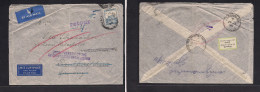 PALESTINE. 1939 (7 Febr) Haifa - Germany, Frankfurt (13 Feb) Fkd Air 15p Envelope Usage + Retour + Label "left Without N - Palestine