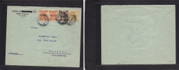 PALESTINE. 1922 (26 Nov) Haifa - Germany, Korutal, Wurttemberg. Tricolor Multifkd Env, Ovptd Values At 13p Rate. - Palestine