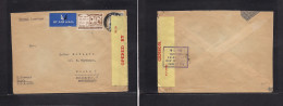 PALESTINE. C. 1940-1. Haifa - Switzerland, Basel. Air Single 10p Blue Fkd Envelope With Tied Special Jewish Label Brown  - Palestine