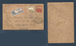 PALESTINE. 1940 (20 May) Karkur - USA, Washington DC (28 June) Registered 8p Red Stationary Card + BP Adtl + Censored +  - Palestine