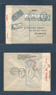 PALESTINE. 1944 (20 Dec) Haifa - USA, NYC (8-9 Jan 45) Registered Air Multifkd Palestine Censored Envelope 145 P Rate Us - Palestine