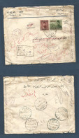 PALESTINE. 1949 (4 Jan) Gaza - Cairo, Fwded. Ovptd PALESTINE Issue. Registered Fkd Env At 35 Ms Rate, Reverse Proper Tra - Palestine