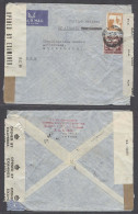 PALESTINE. 1944 (21 June). Airmails Tel Avivv Intended Via London But Crossed Out Triple British Censor One Is KK / 2493 - Palestine