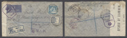 PALESTINE. 1943 (5 Oct). Haifa - UA (2 Nov). Reg Air British Censored Multifkd Env. Fine. High Value On Cover. 115c Rate - Palestine