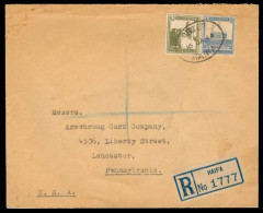 PALESTINE. 1944 (16 Jan). Haifa - USA. Reg Fkd Env "Haspaka" Agency. Proper Transits Reverse. VF. - Palestine