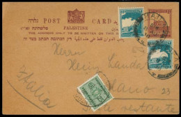 PALESTINE. 1938 (8 Aug). Haifa - Italy. 4ms Stat Card + 2 Adtls / Tied Cds + Arrival Italian P Due As Poste Restante. VF - Palestine