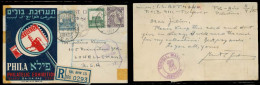 PALESTINE. 1945 (8 April). Tel Aviv - USA. Reg Comme 7c Stat Expo Card + 2 Adtls With Censorship Marks. VF Early Circula - Palestine