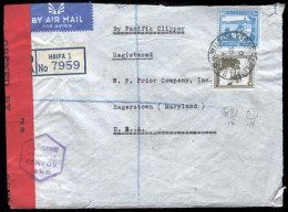 PALESTINE. 1942 (Jan 30) HaifaHadar Hacarmel To Hagerstown, Maryland, USA (Feb 20). Registered Airmail Franked Envelope  - Palestine