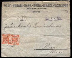 PALESTINE. 1919 (March 31) Jerusalem To Bern, Switzerland. Franked Envelope / EEF (Sc 8 X 2), Tied Cds. Via Cairo (April - Palestine