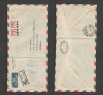 OMAN. 1959 (9 Apr) Muscat - India, Bombay (14 Apr) QEII . Registered Air Usage, New Currency 40 NP Hong Pair. Fine + Arr - Omán
