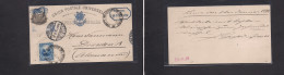 PERU. 1896 (8 Jan) Lima - Germany, Dresden (7 Feb) Ovptd 2c Blue Stat Card + 2c Adtl, Tied Cds. VF. - Pérou