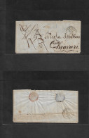 PERU. 1857 (12 Sept) Lima - Italy, Chiavari (21 Oct) Via Genova (20 Oct) EL Full Text Blue Lima Cds + "FRANCA" Box + 4 D - Pérou