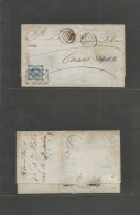 PERU. 1862 (10 Agosto) Lima - Caxas. EL Full Text Fkd Un Dinero Blue, Tied Romboid, Box + Cds "11AGO" + Held For Postage - Pérou