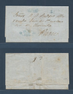 PERU. 1853 (3 Oct) Lima - Puno. EL Full Text, Oval Blue "Franco Lima" + "Vapor" + 3 1/2 Rs Charge. VF Item. - Pérou