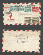 PERU. 1950 (4 Enero) Cuzco - Switzerland, Sils Maria. Air Multifkd, Negative Seal Provisional Cancel. Scarce. - Pérou