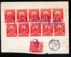 PERU. 1900(20Aug). Calderillos(?) To London/UK. Envelope Franked On Reverse  By Eleven X2c.red, Oval Violet "Directoria  - Pérou