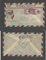 PERU. 1950 (March 22) Cuzco - Switzerland, Zurich. Air Fkd Env, 1 Sol (x2), Negative Seal Provisional Cachet. Scarce. - Pérou