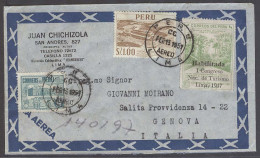 PERU. 1951 (13 Feb). Lima - Italy (18-19 Feb) Air Multifkd Envl "habilitado 1 Congreso Nac Turismo 1,35 Sol" Stamp. VF. - Pérou
